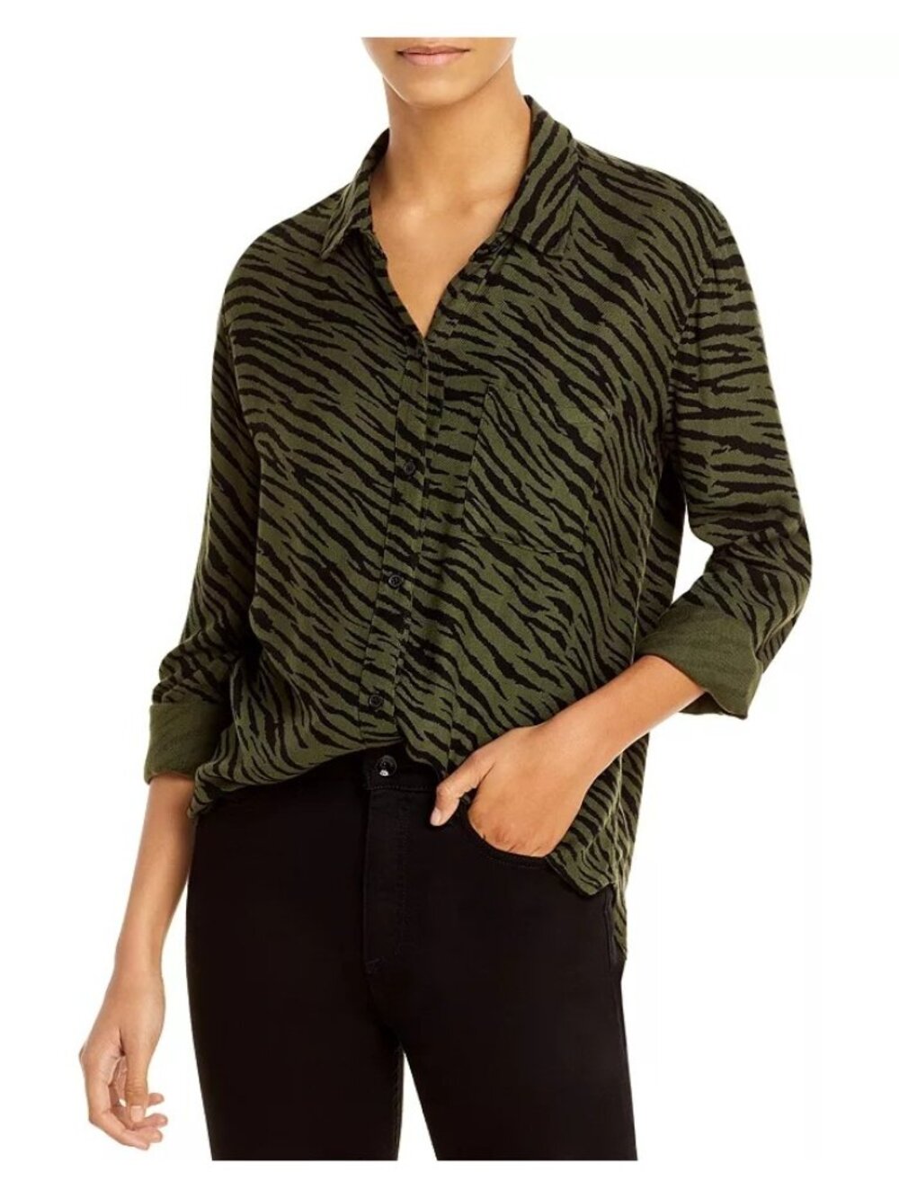 Rails Hunter Shirt XS Zebra Striped Button Up Green Black Work Business Casual